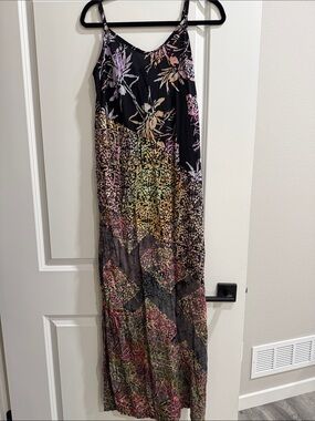 Santiki Black Multi Floral Print Maxi dress sz m